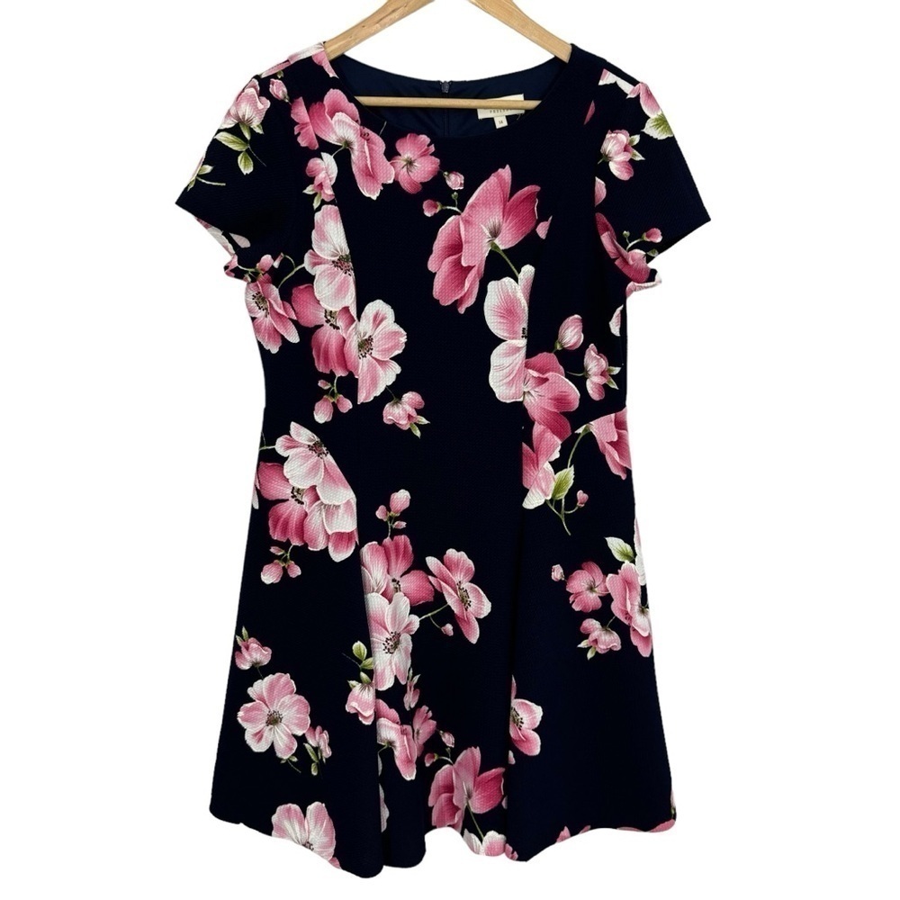 Laura Petites Floral Dress Sz 14 Navy Blue Pink Pretty Wedding Sundress EUC